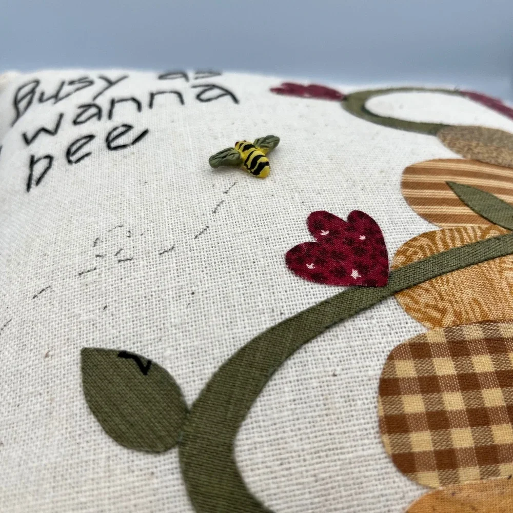 Handmade‎ Accent Pillow Busy as I Wanna Bee Farmhouse Rustic Decor Approx 7